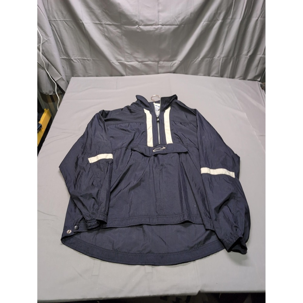 Vintage BIKE Pullover Jacket Mens Large Navy Blue White Nylon Mesh Lined 90s